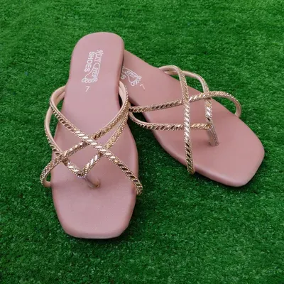 Women's Pink Gold Chain Flat Sandals – Stylish Casual Ladies Flats in Pakistan | Lureena