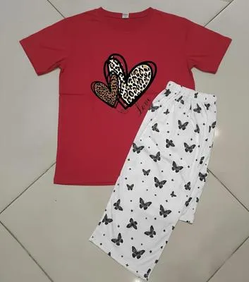 Red Printed Night Suit for Girls