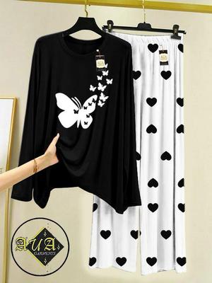 Black & White Printed Night Suit for Women