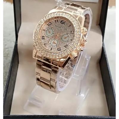 Women's Rose Gold Crystal Watch with 3 Sub-Dials – Luxury Quartz Fashion Wrist Watch in Pakistan | Lureena