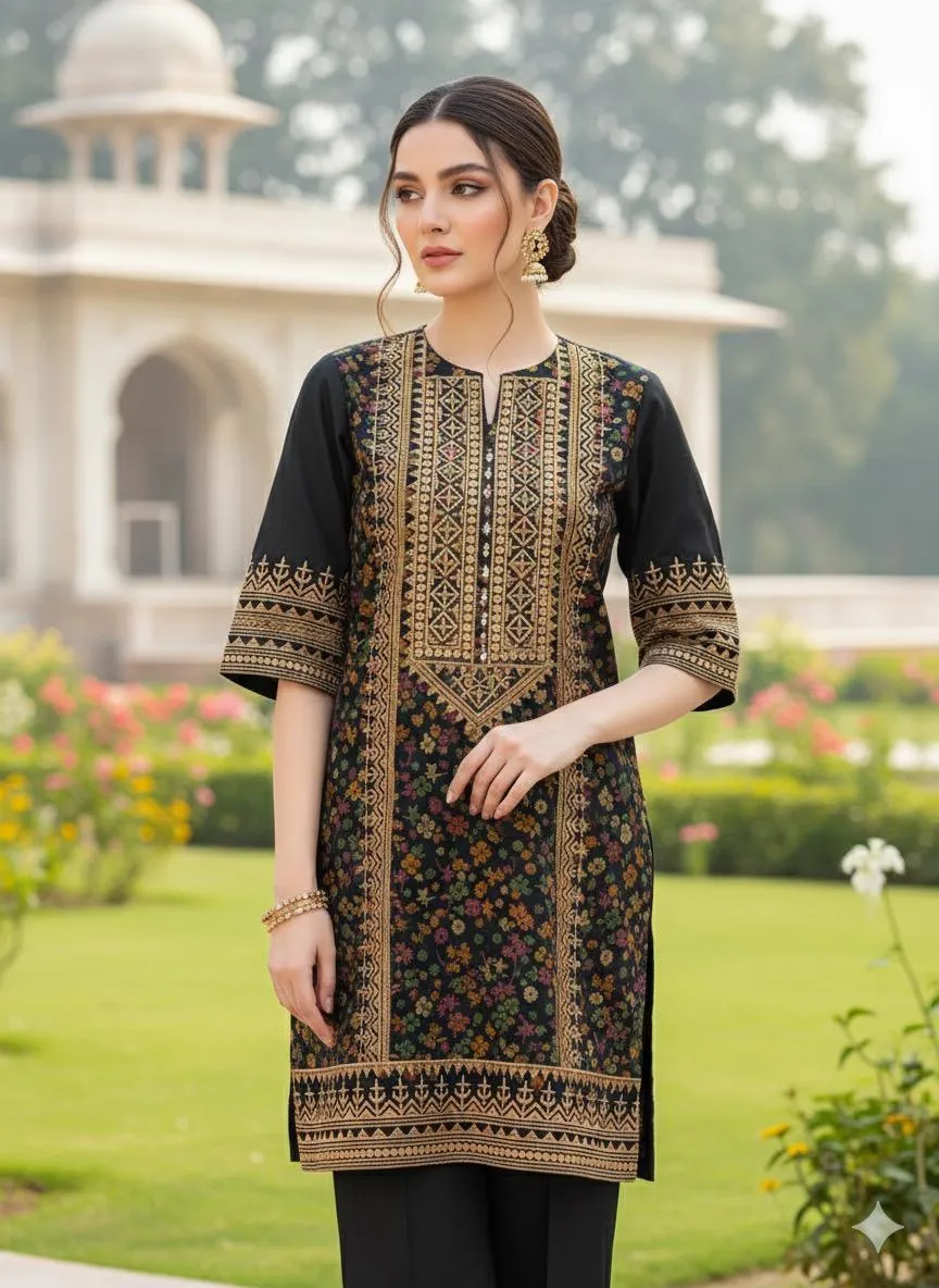 Black Embroidered 2 Piece Unstitched Suit Pakistan