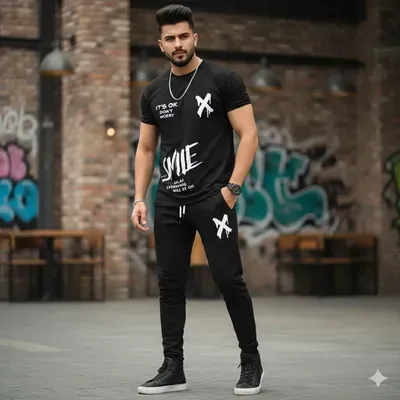 2 Pcs Men's Dri Fit Printed Track Suit – Breathable Sports Wear & Gym Outfit in Pakistan | Lureena