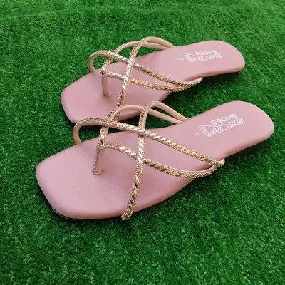 Women's Pink Gold Chain Flat Sandals – Stylish Casual Ladies Flats in Pakistan | Lureena
