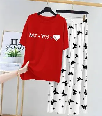 Red Printed Night Suit for Girls