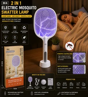 M4 2-in-1 Electric Mosquito Swatter Lamp – Rechargeable Mosquito Killer Racket in Pakistan | Lureena