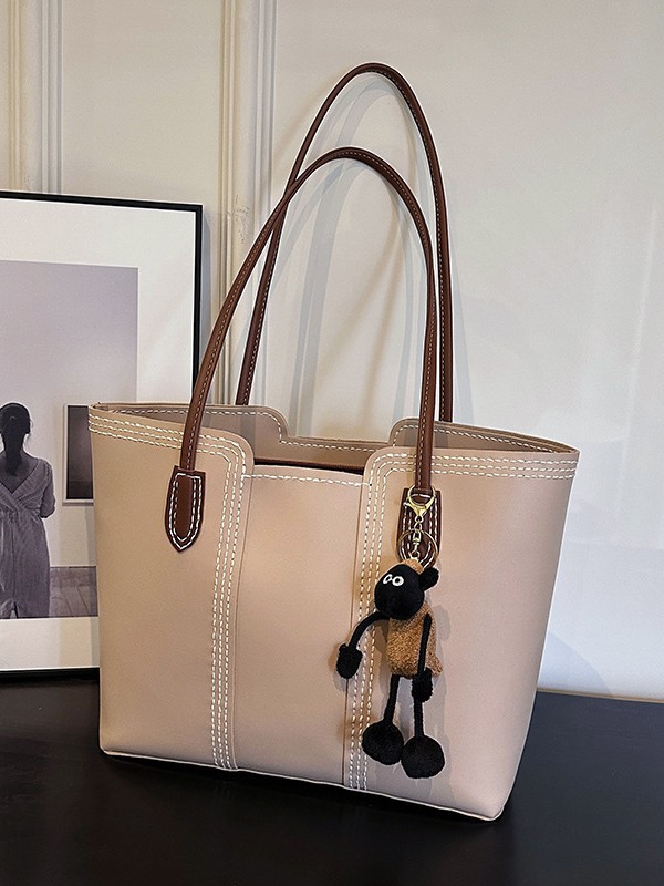 Stylish Beige Tote Bag with Pendant for Women – Premium PU Leather Shoulder Handbag in Pakistan | Lureena