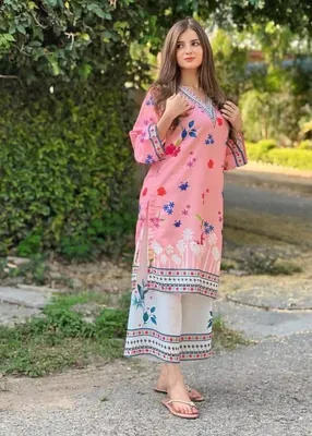 2 Pcs Women's Stitched Lawn Printed Co-Ord Set – Ready to Wear Summer Dress in Pakistan | Lureena