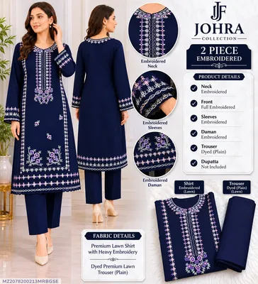 2 Pcs Women's Unstitched Embroidered Suit – Premium Ladies Dress Fabric for Eid & Summer in Pakistan | Lureena