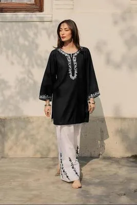 Black Embroidered Kurta Pajama Set 2 Pcs for Women – Elegant Stitched Ethnic Wear in Pakistan | Lureena