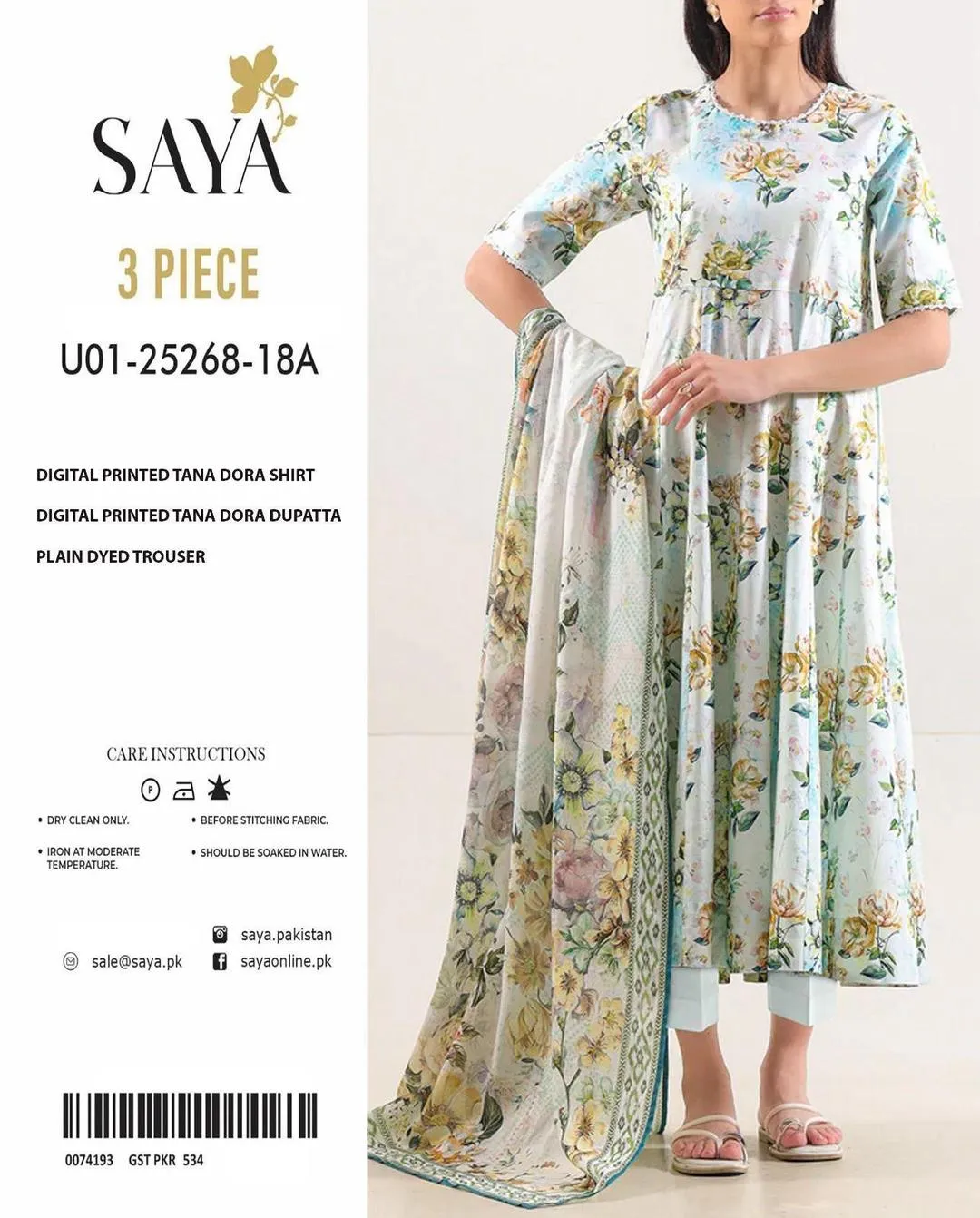 SAYA 3 Piece Printed Lawn Suit Unstitched Pakistan