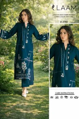 Blue Embroidered Lawn 2 Pcs Shirt Trouser Set – Women's Stitched Summer Suit in Pakistan | Lureena