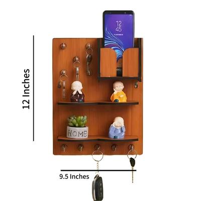 Wooden Keys & Phone Holder with 6 Hooks – Wall Mounted Key Organizer & Home Decor in Pakistan | Lureena