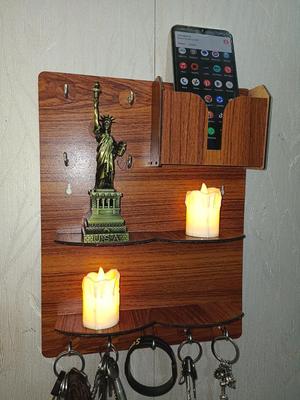 Wooden Keys & Phone Holder with 6 Hooks – Wall Mounted Key Organizer & Home Decor in Pakistan | Lureena