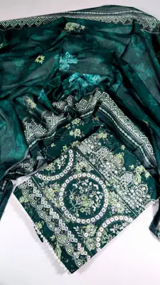 Green 3pcs stitched lawn suits for women's