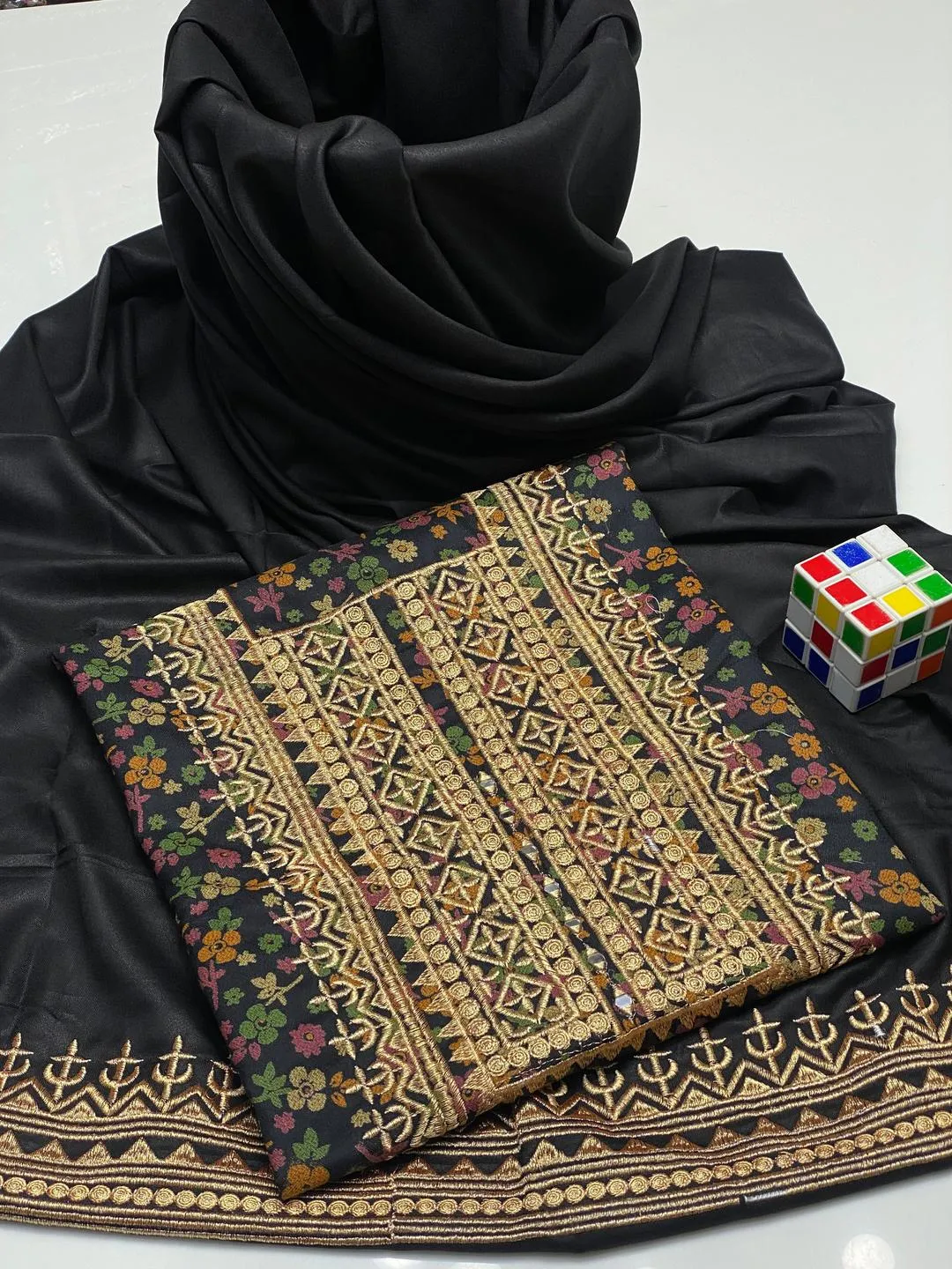 Black Embroidered 2 Piece Unstitched Suit Pakistan