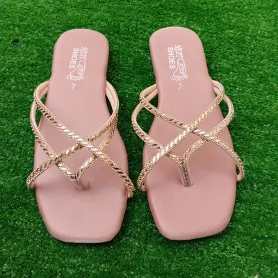 Women's Pink Gold Chain Flat Sandals – Stylish Casual Ladies Flats in Pakistan | Lureena