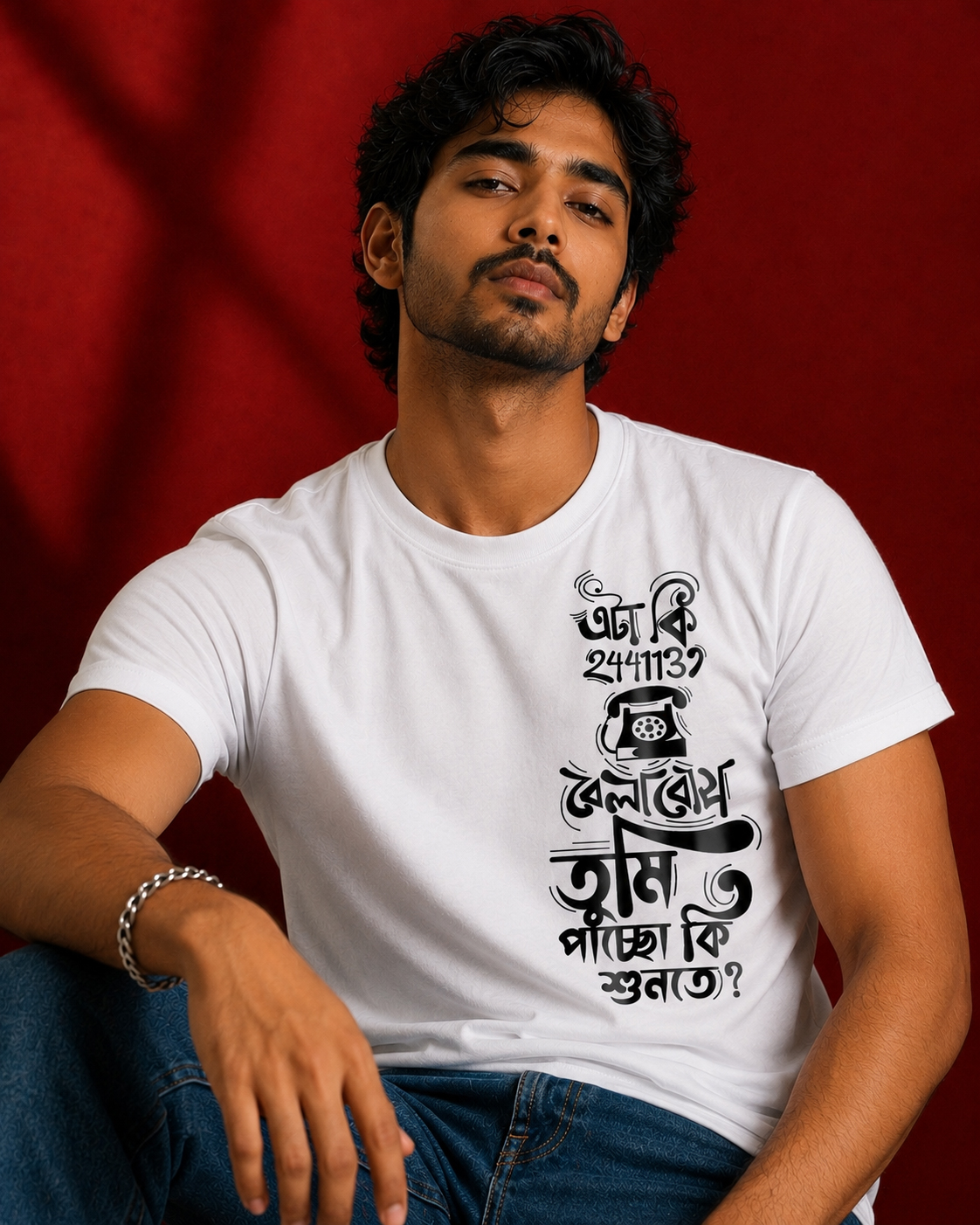 Bengali Typography White T-Shirt