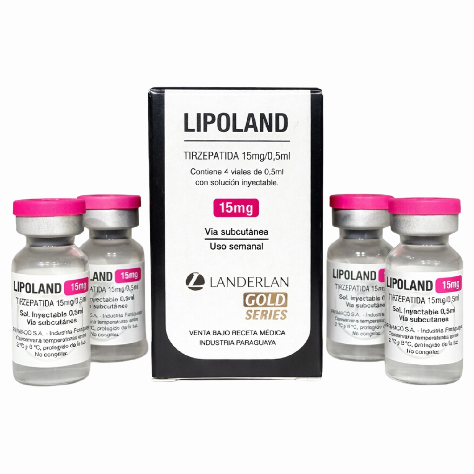 Peptido Mounjaro Tirzepatida Lipoland 60mg 4 viales de 15mg 0.5ml Landerlan Gold