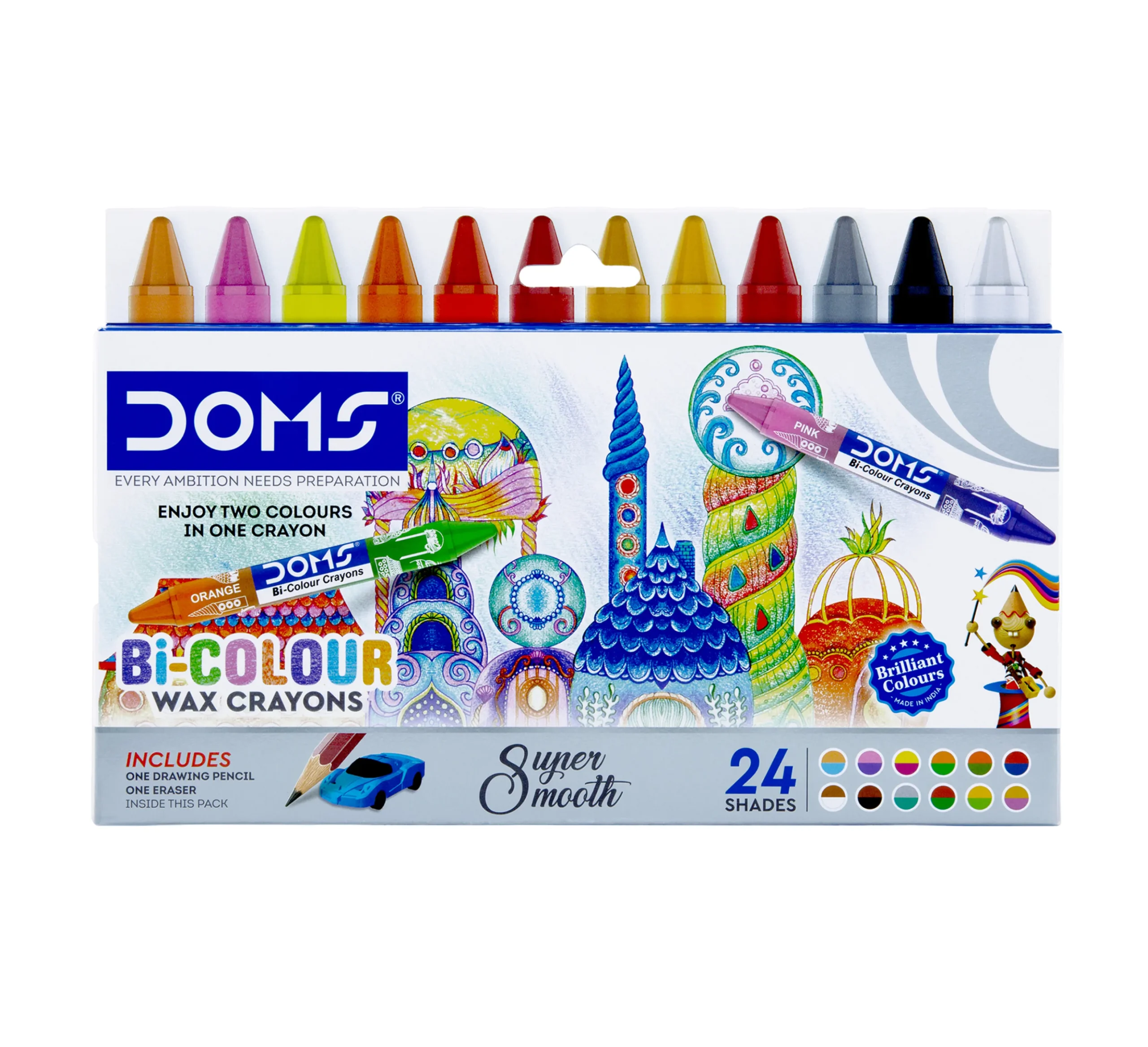 DOMS Bi-Colour Wax Crayons 24 Shades