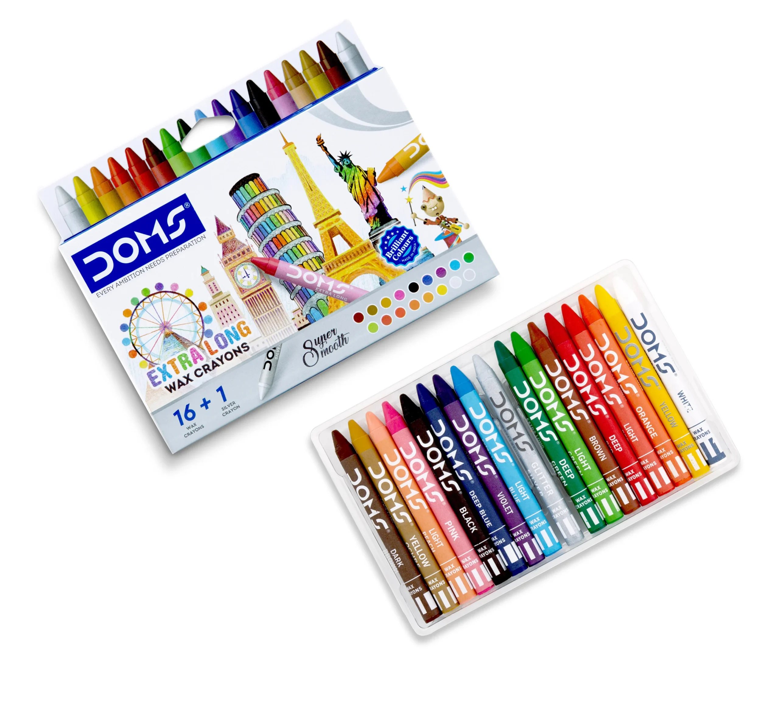 Doms Extra Long Wax Crayons 16+1 Pack