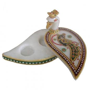 Marble Peacock Leaf Kumkum Holder
