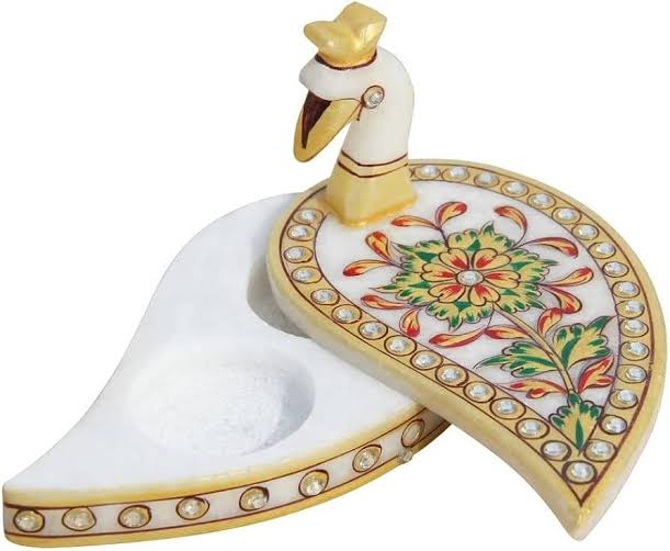 Marble Peacock Kumkum Holder