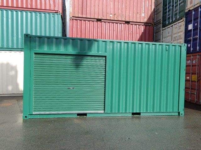 Green Shipping Container with Roller Door