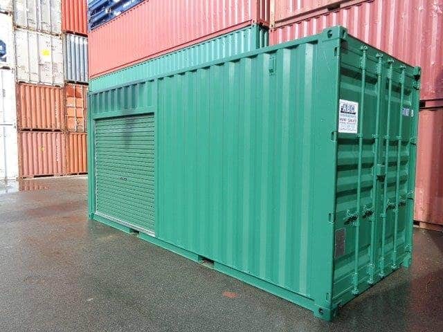 Green Shipping Container with Roller Door