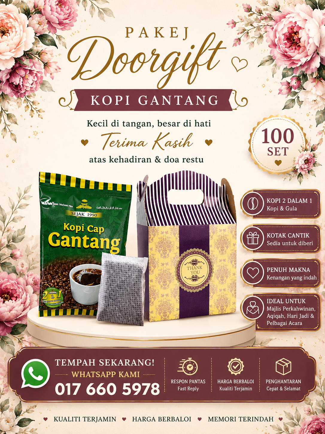 Pakej Door Gift Kopi Gantang 2 in 1 dan kotak ekslusive
