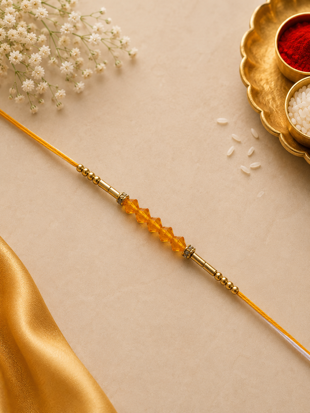 Golden Amber Crystal Rakhi