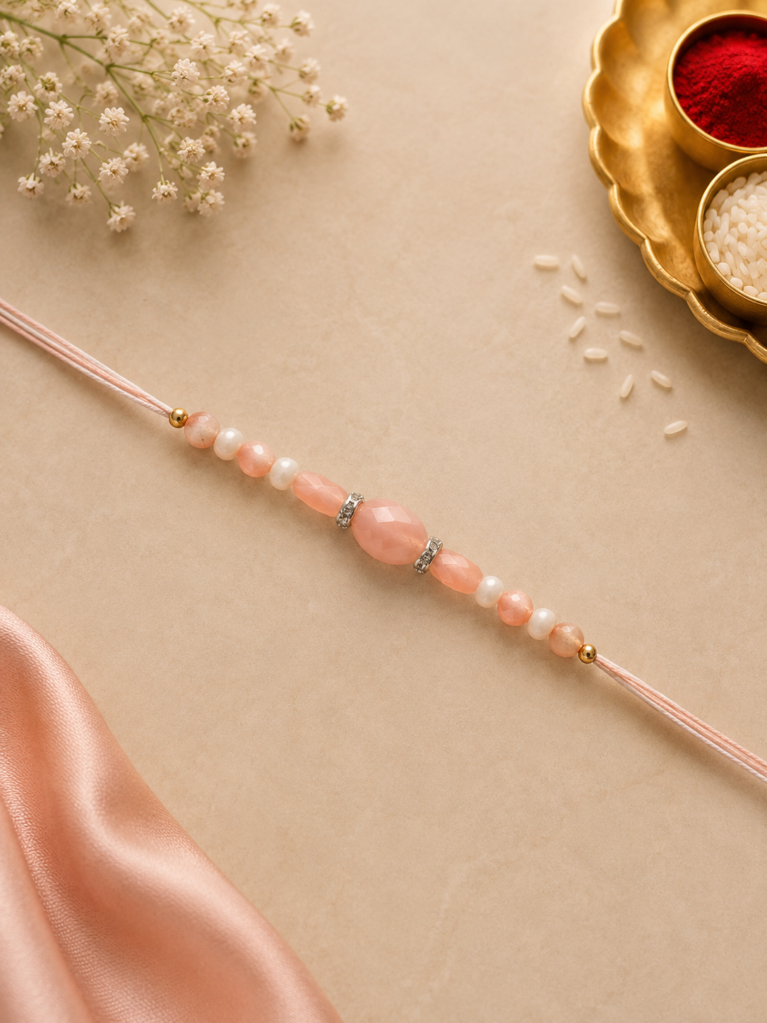 Peach Pearl Serenity Rakhi