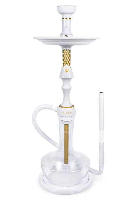 Narguilé Triton Viper Branco e Dourado - com bolsa de transporte