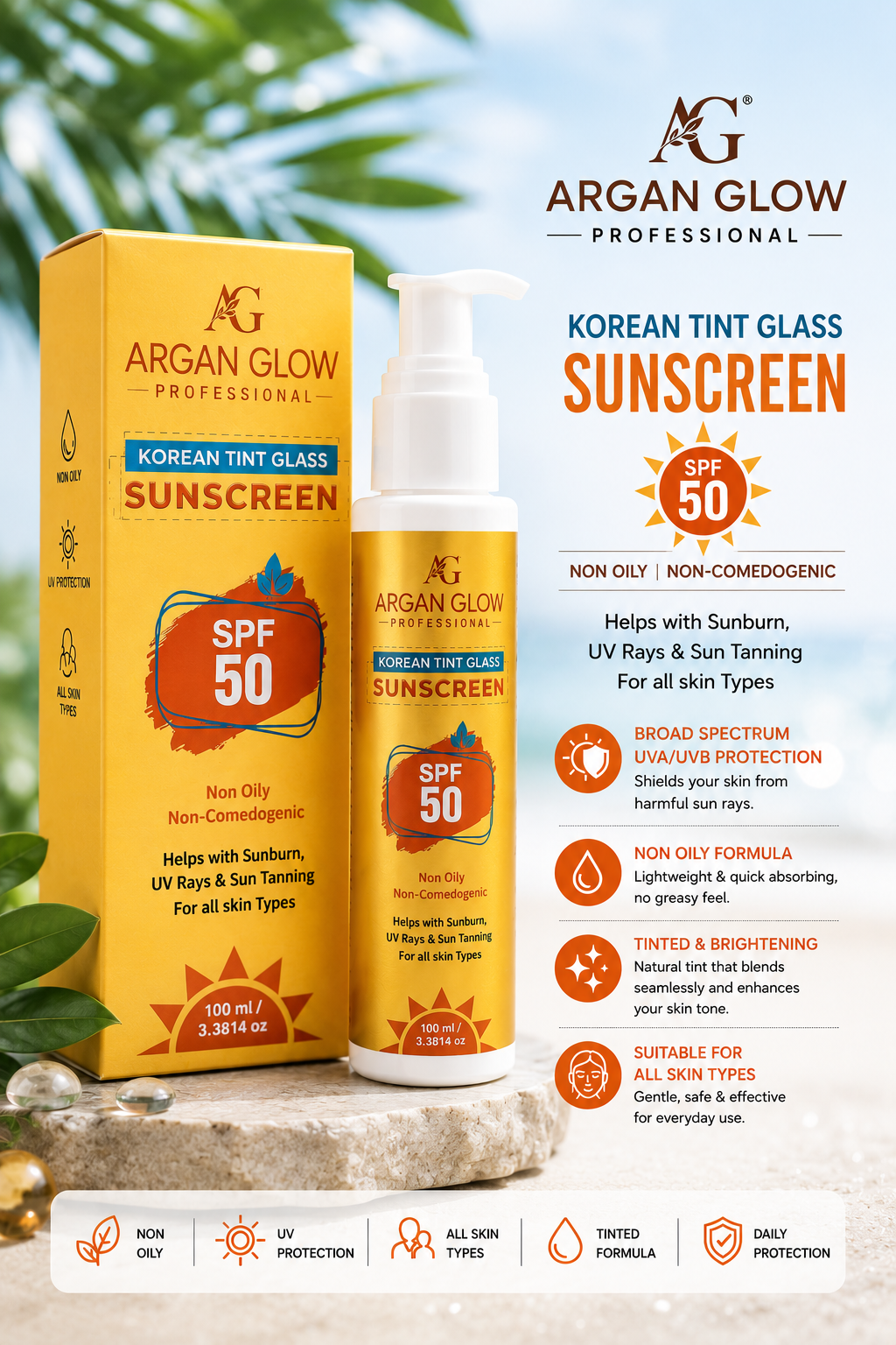 Argan Glow Korean Tint Glass Sunscreen SPF 50