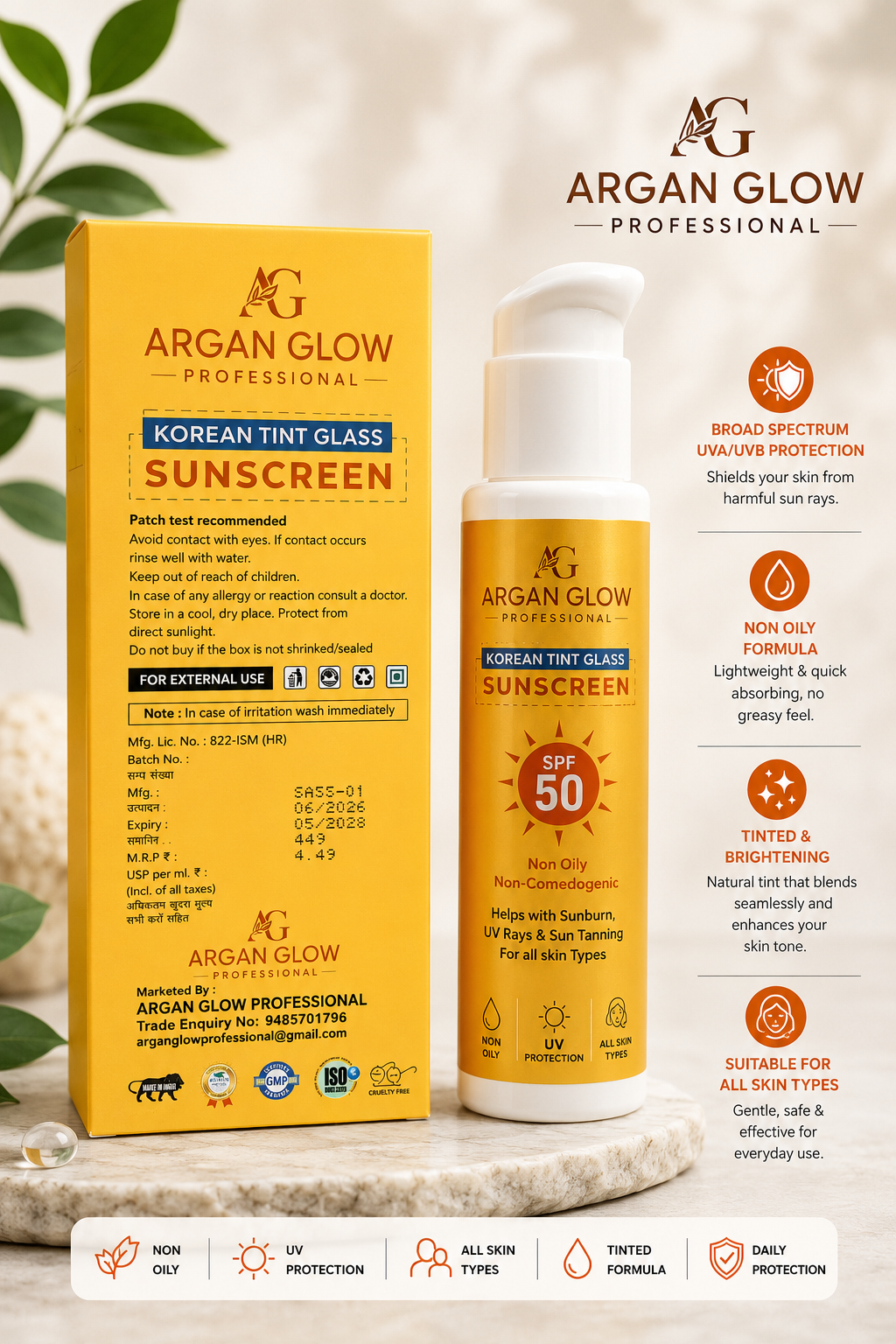 Argan Glow Korean Tint Glass Sunscreen SPF 50