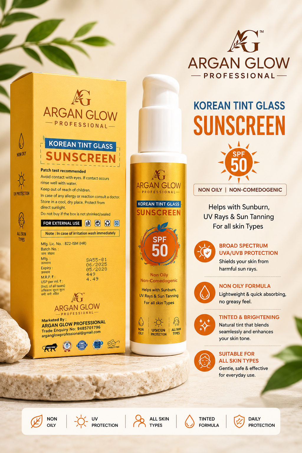 Argan Glow Korean Tint Glass Sunscreen SPF 50