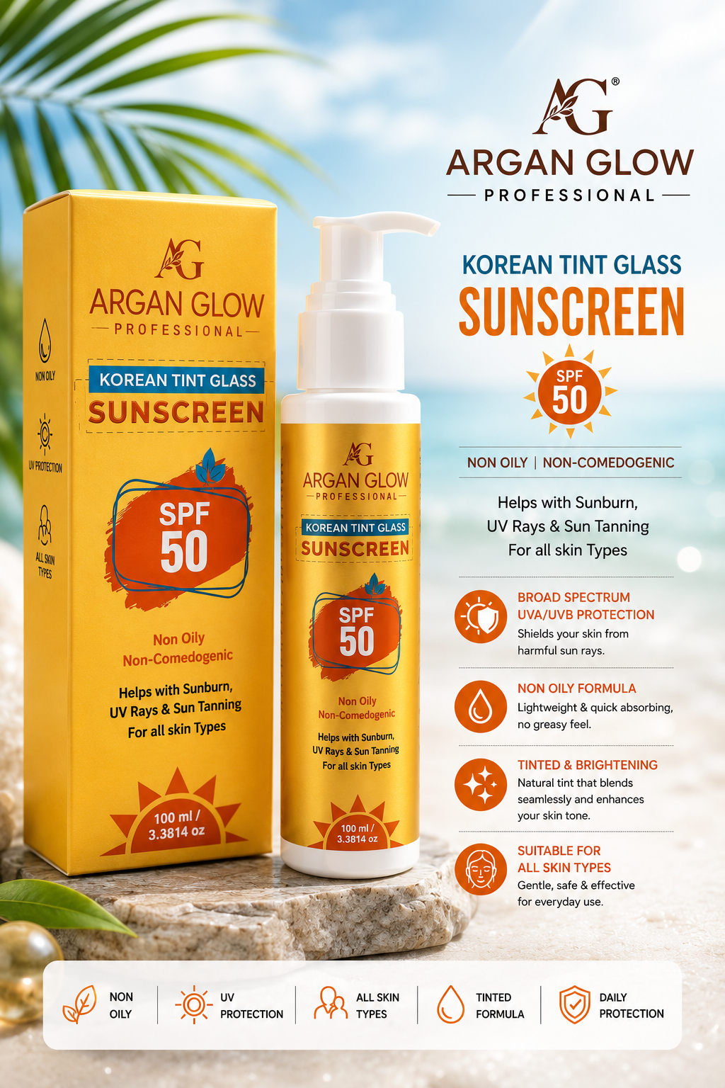 Argan Glow Korean Tint Glass Sunscreen SPF 50