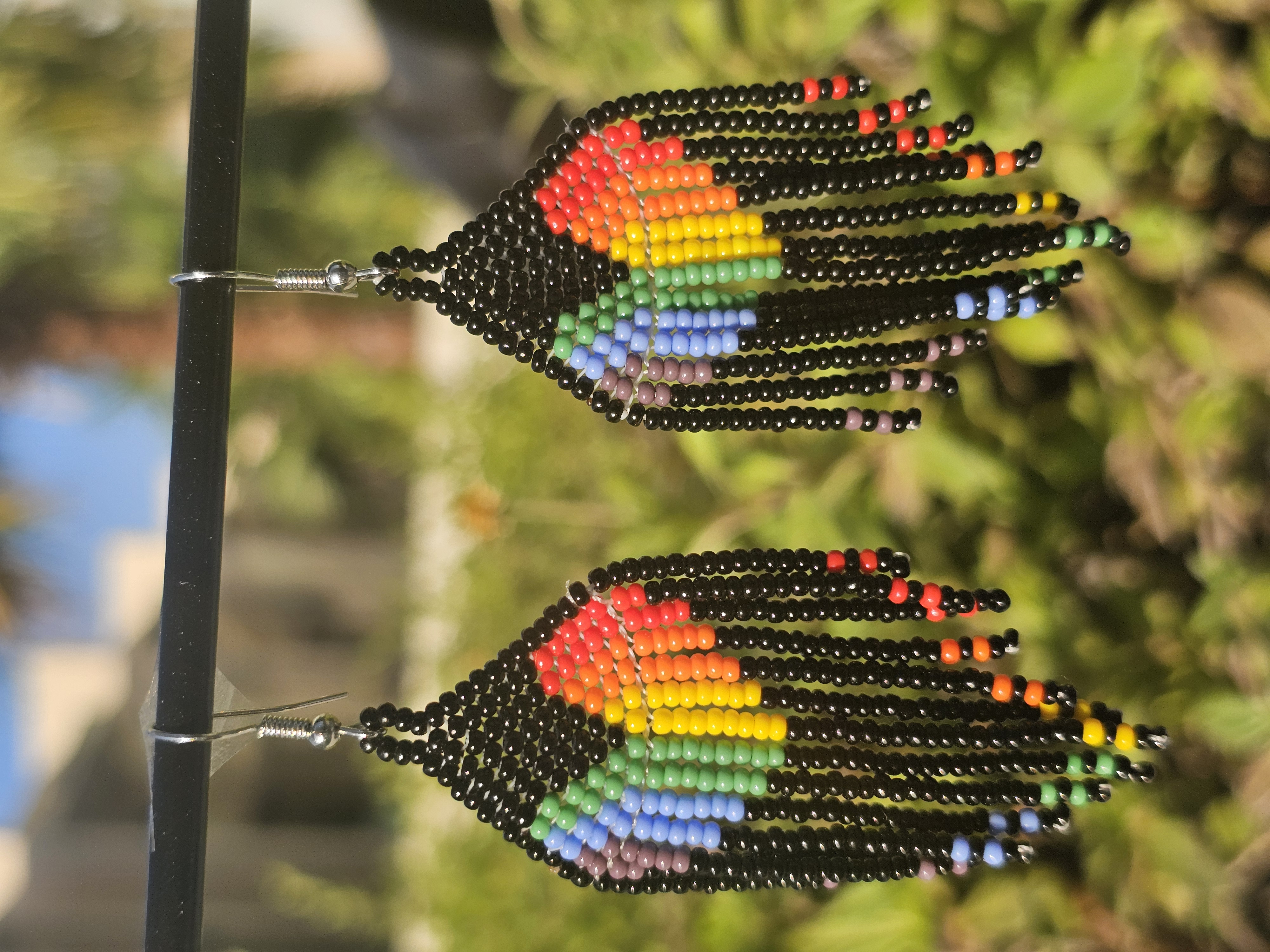 Rainbow heart Beaded Fringe Earrings