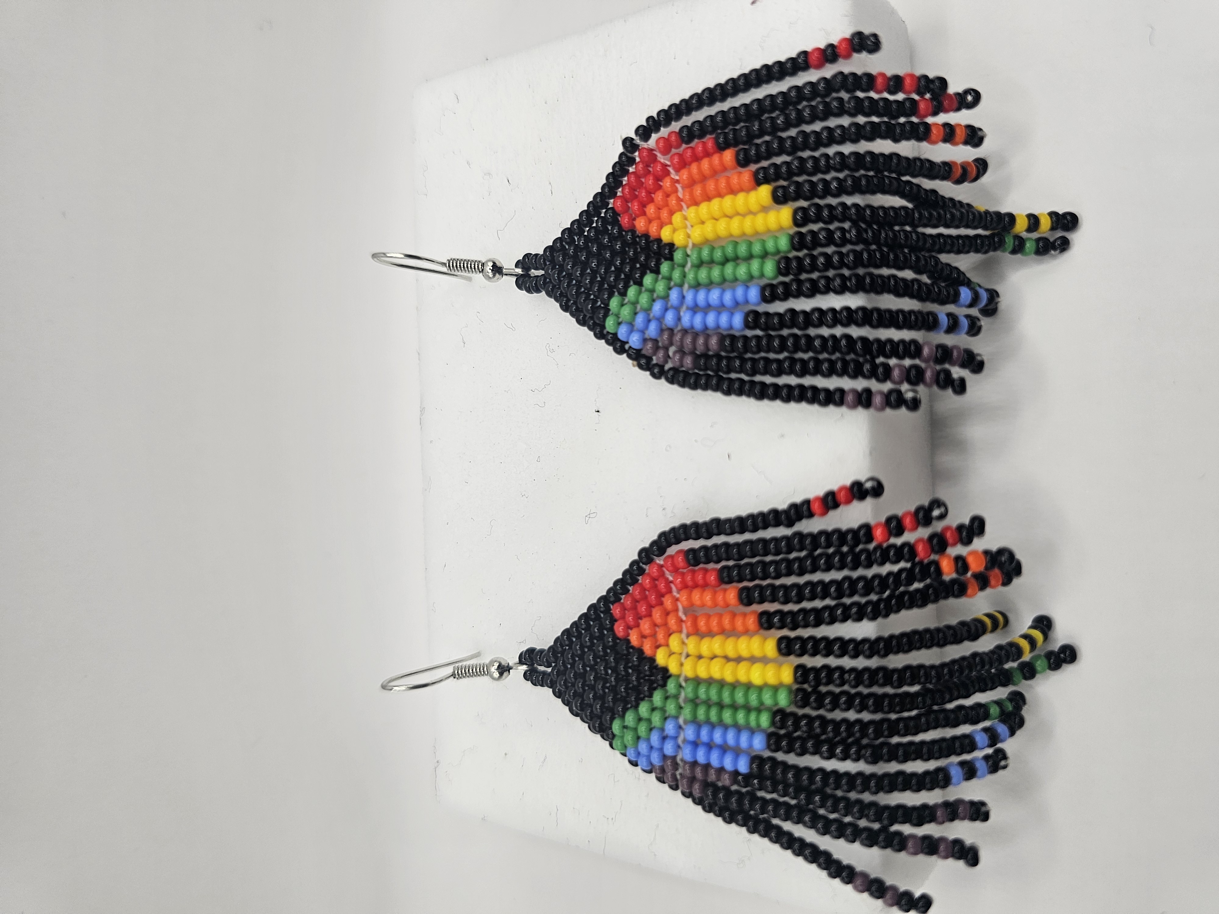 Rainbow heart Beaded Fringe Earrings