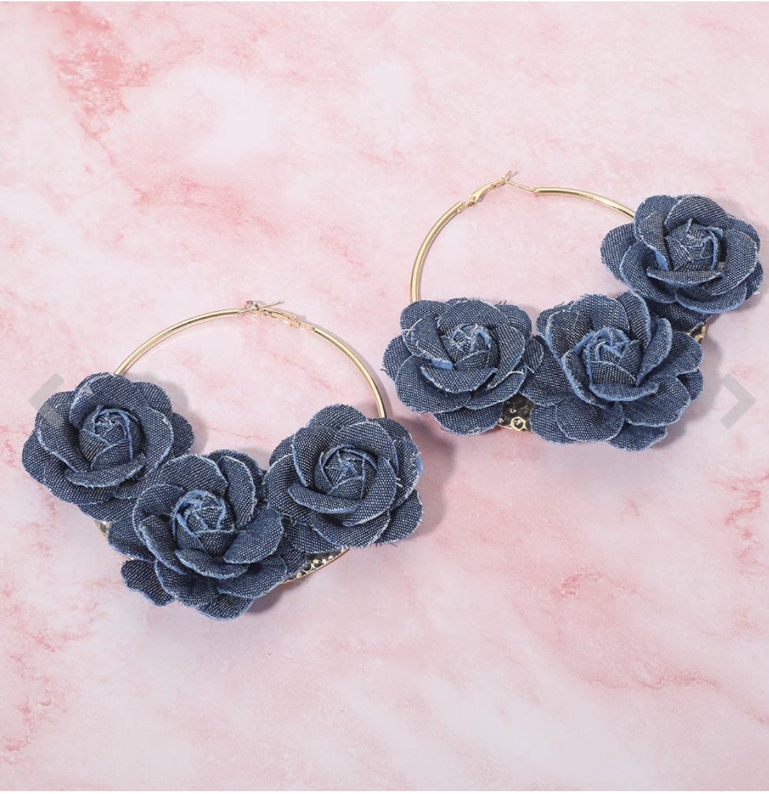 Denim Rose Hoop Earrings 