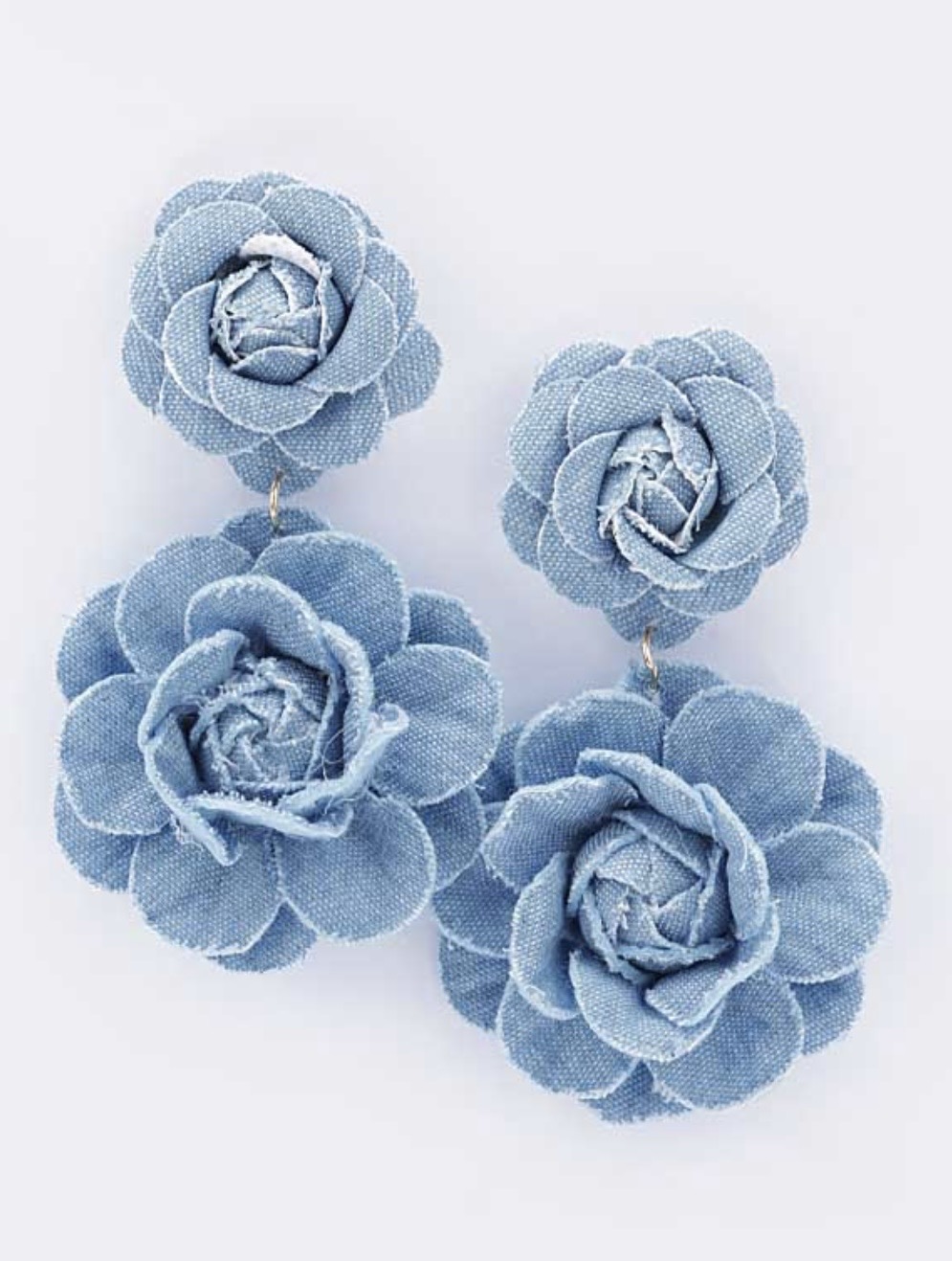 Denim Rose Hanging Earrings 
