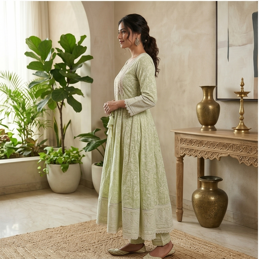 Pastel Green Embroidered Anarkali Suit