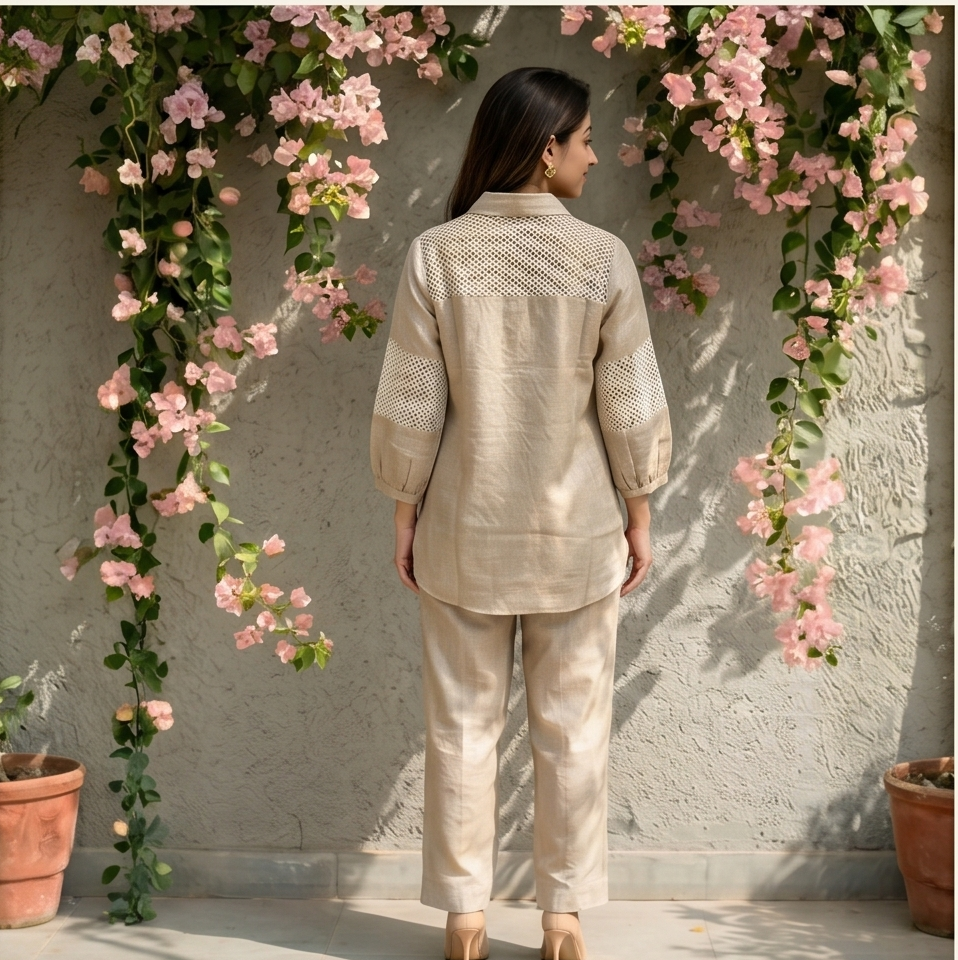 Beige Linen look Pantsuit Set