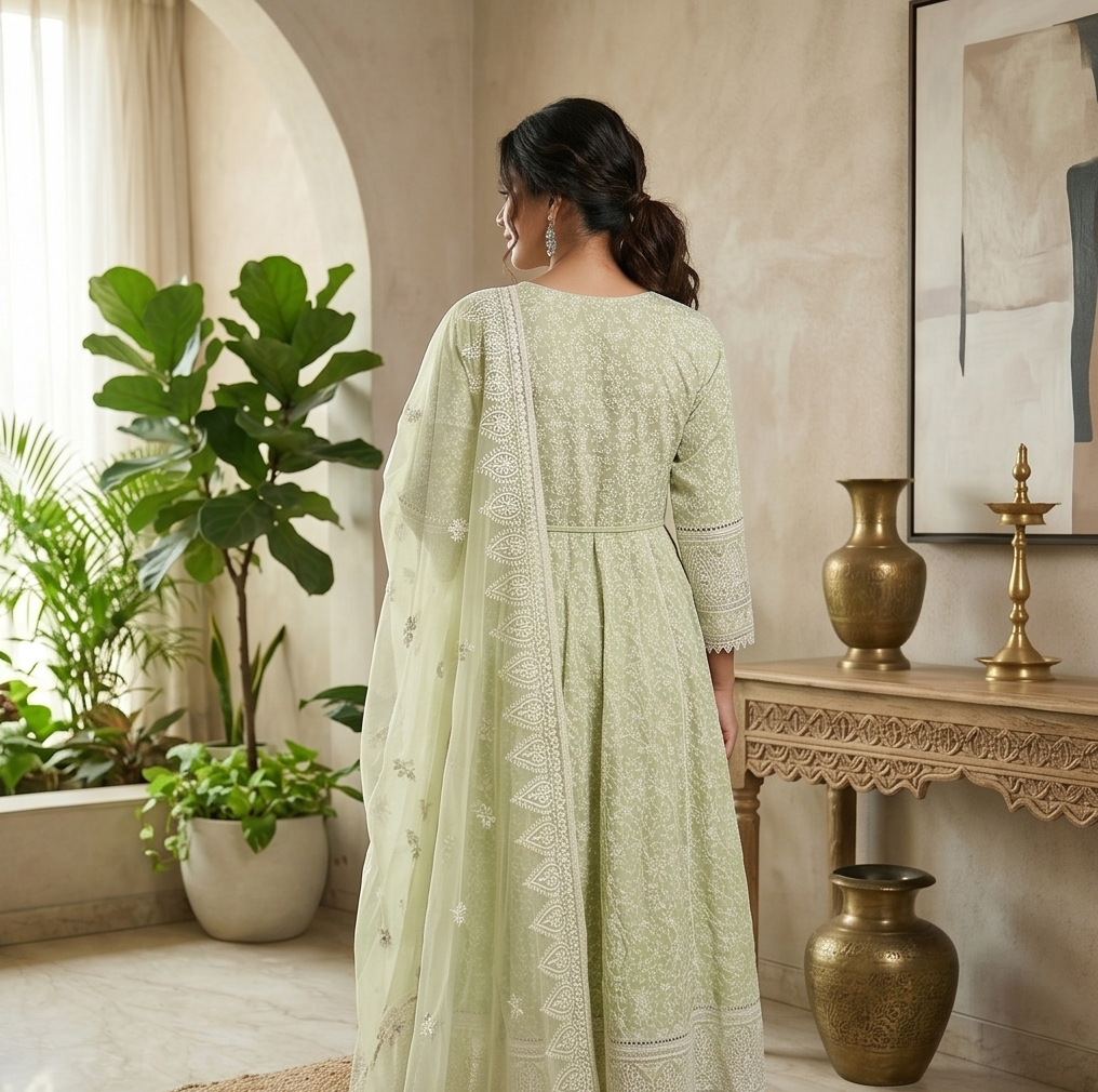 Pastel Green Embroidered Anarkali Suit