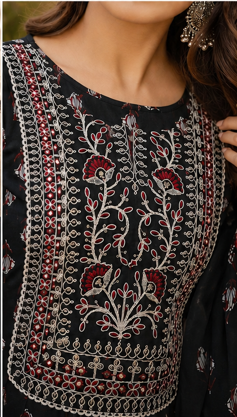 Black Embroidered Anarkali Suit