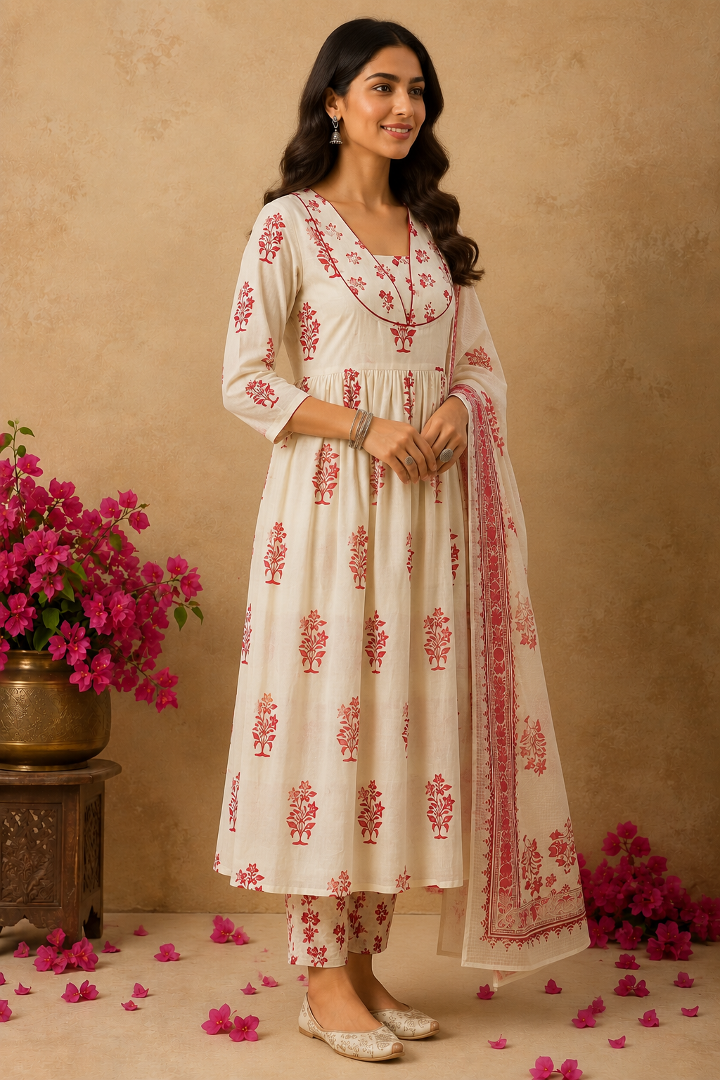 Floral Printed Anarkali Suit Set