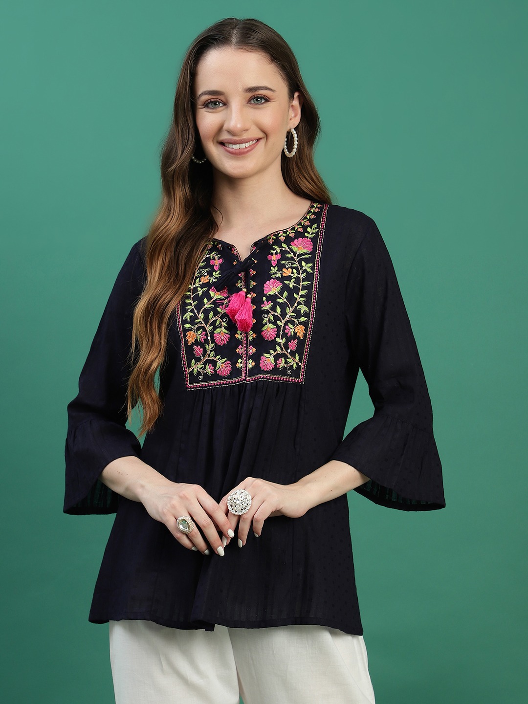 Embroidered Black Cotton Kurti