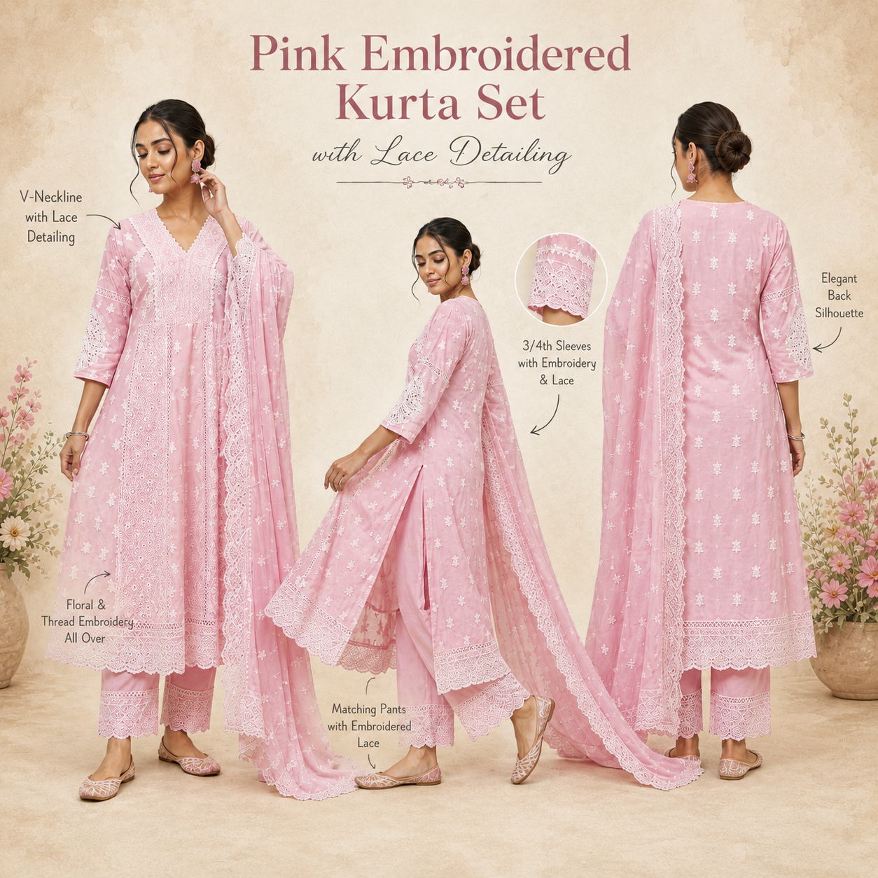 Pink Embroidered Kurta Set