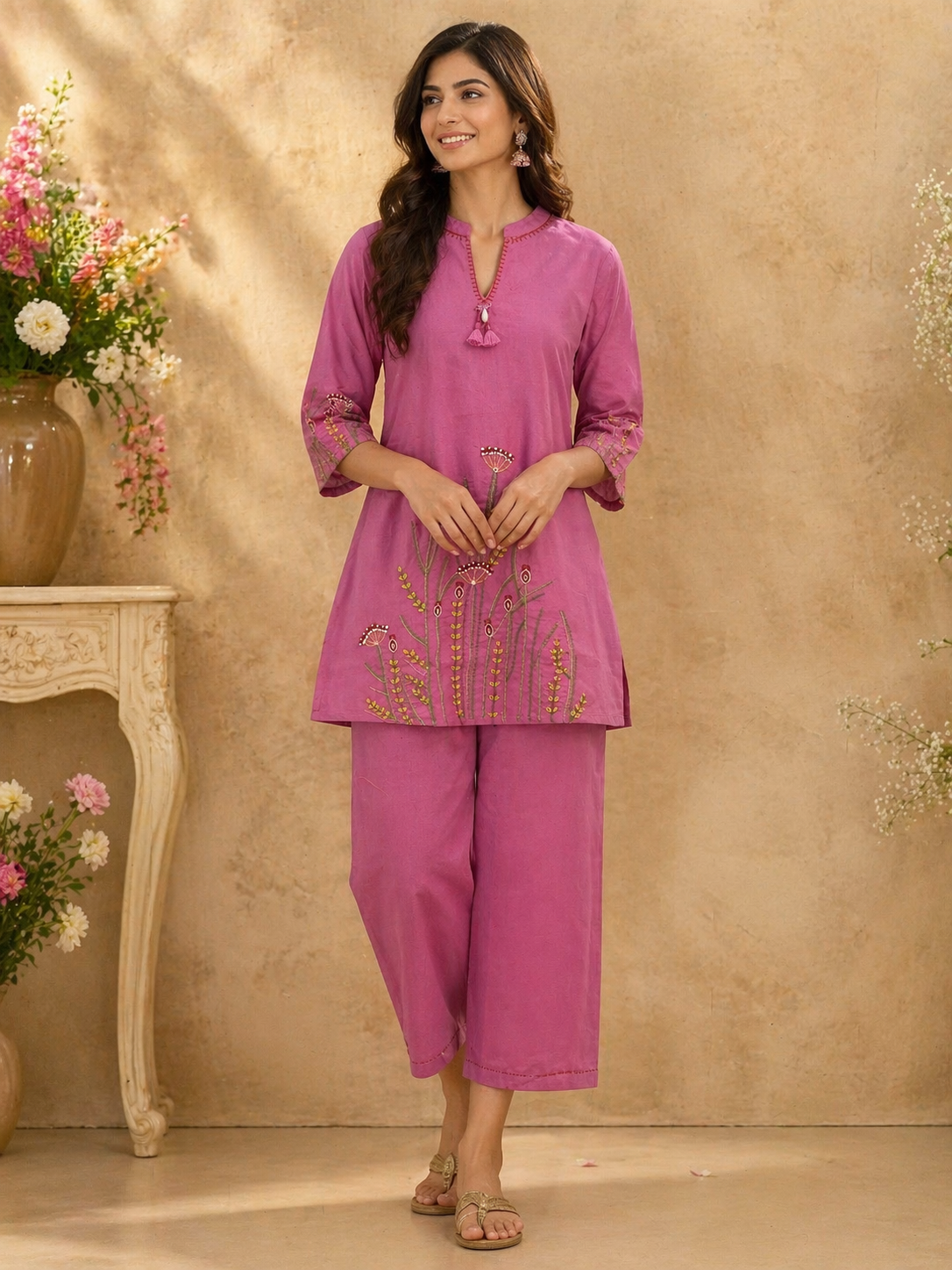 Embroidered Pink Kurta Set