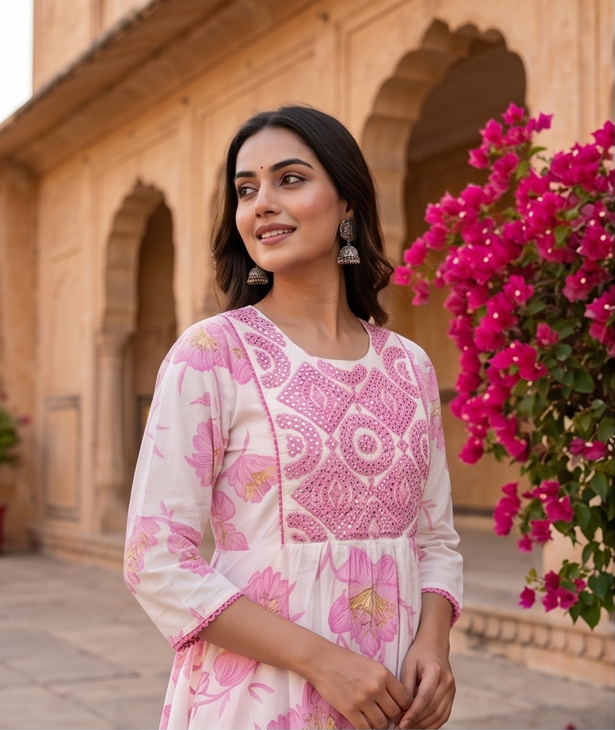 Floral Print Cotton Kurti