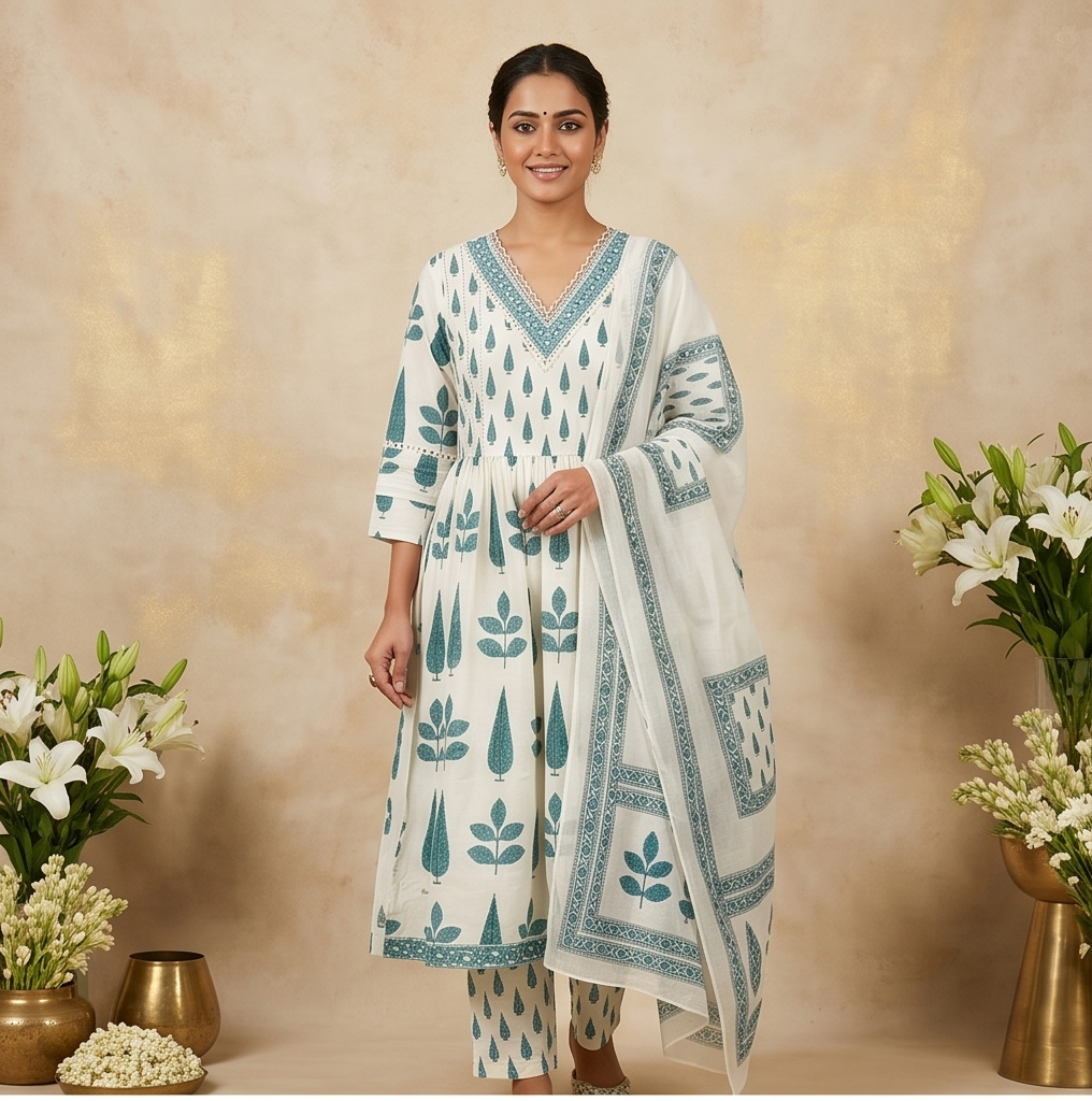 Floral Printed Cotton Kurta Set
